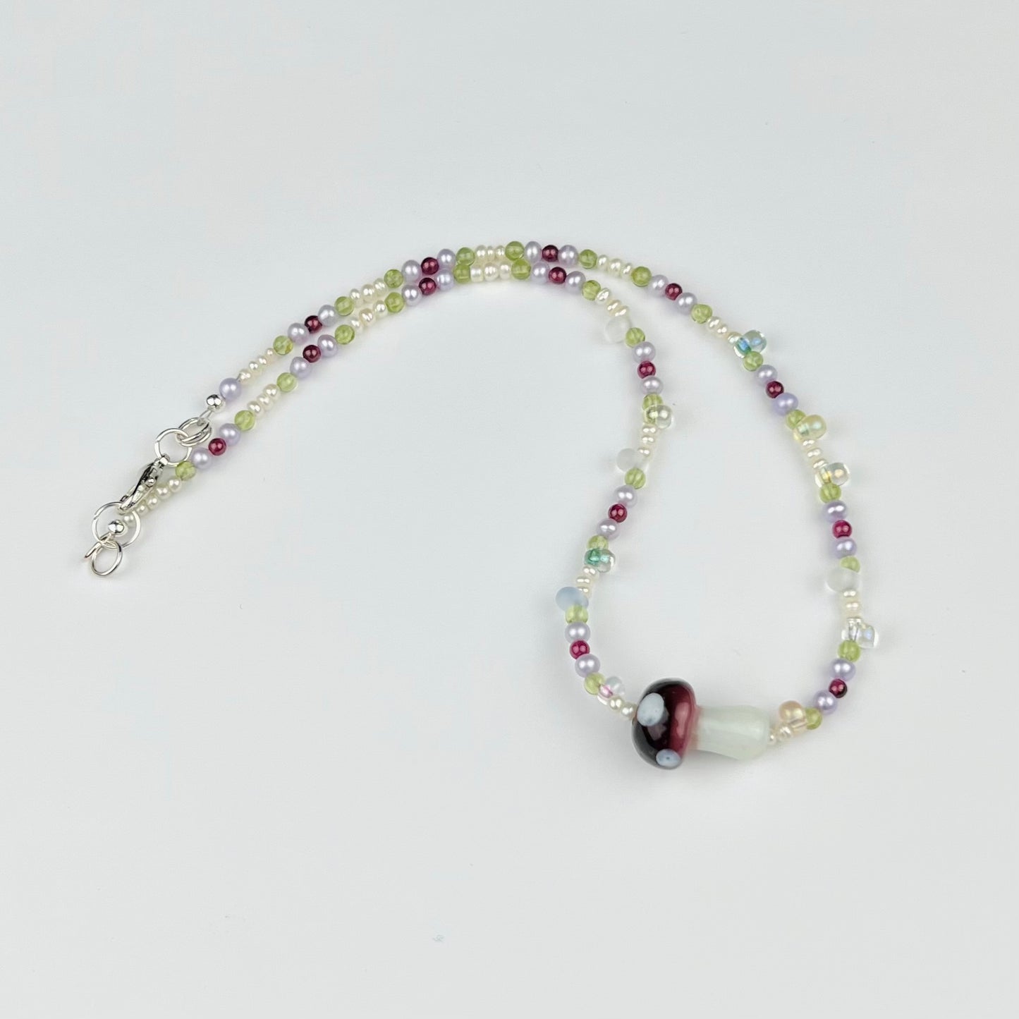 Fairycore Purple pastel pearl & mushroom beaded necklace choker fairy amethyst